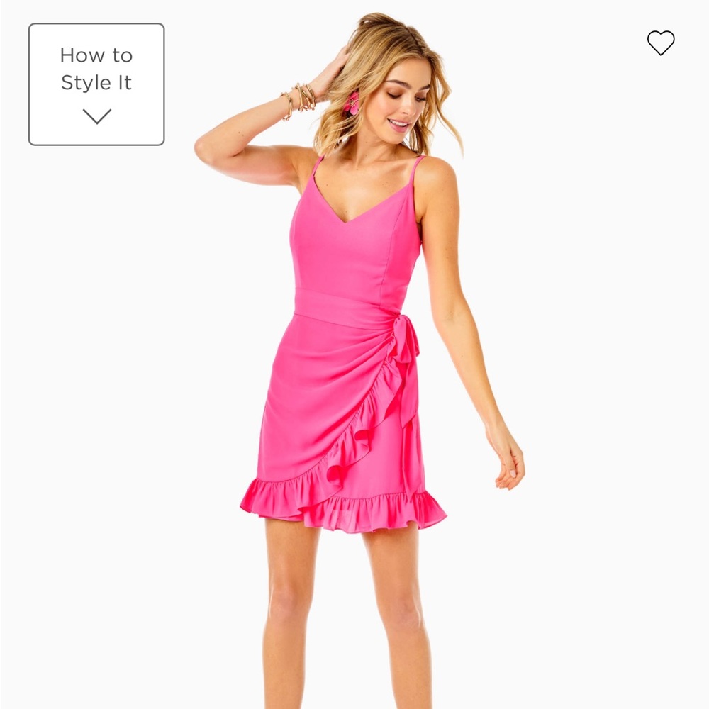 Lilly Pulitzer Hot Pink Ruffle Wrap-Style Slip Dress